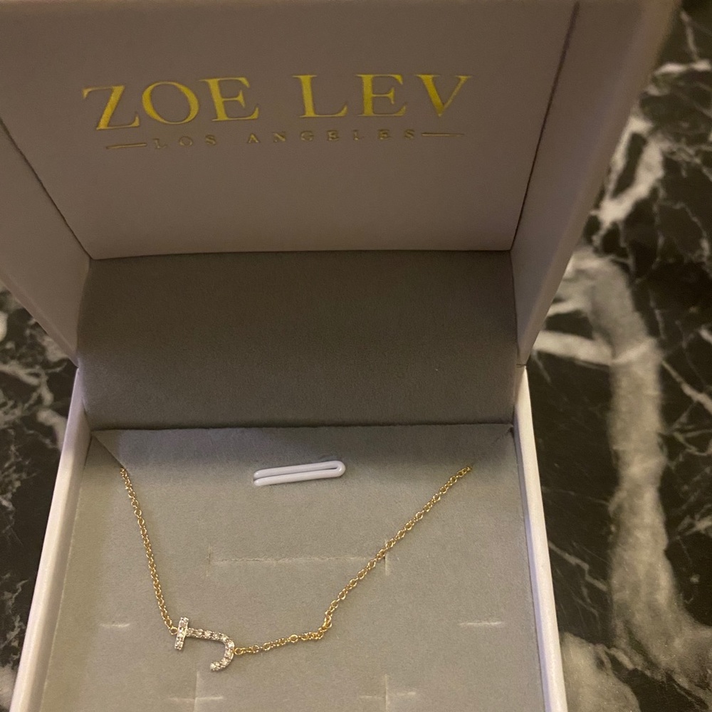 Zoe Lev diamond J initial asymmetrical necklace